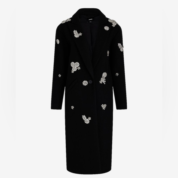 Faux Wool One Button Rhinestone Embellished Coat - Picture 7 of 16